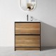 GL 750mm Plywood Floor Standing Vanity With Ceramic Basin Black&Light Oak